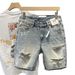 Men's Clothing Summer Trendy Distressed Denim Shorts For Men Mid-Length Five Point Pants Style Thin Fashionable Men's Clothing_mkmklike.com