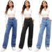 Women's plus Size Button down Jeans Loose Fit Slimming Versatile Straight Leg Wide Leg Floor Length for Spring And Summer_mkmklike.com