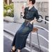 European Sleeved Denim Dress For Women In Spring And Autumn , New Waist Cinching Slim Fit Temperament Long Skirt_mkmklike.com
