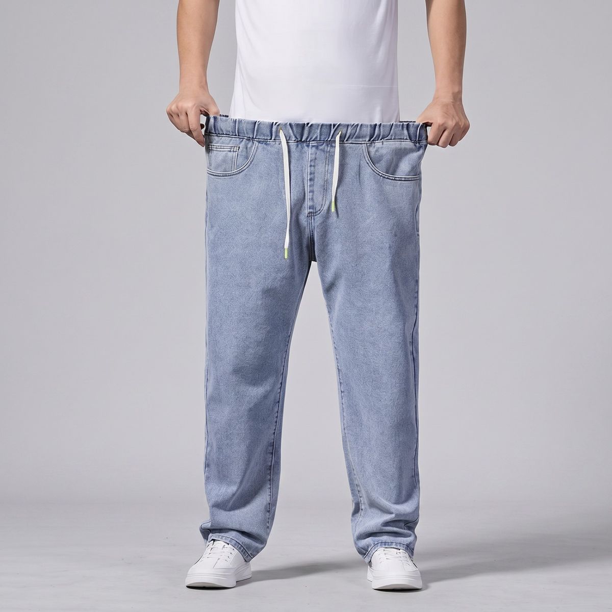 Biaoten Men's Straight Leg Jeans Spring/Summer Loose Fit plus Size Elastic Waist_mkmklike.com