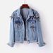 Embroidered Denim Jacket For Women – Korean Style Loose Fit With Blue Dragonfly Beaded Pockets (S-2XL, Weight Recommendations Included)_mkmklike.com