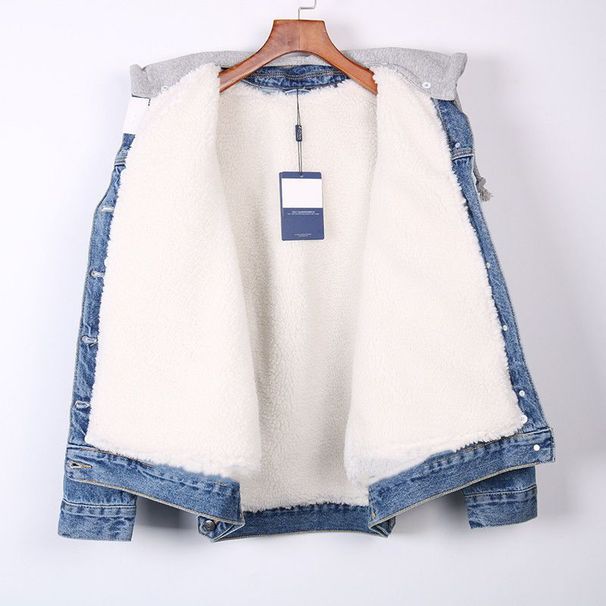 Women's Longline Denim Jacket With Detachable Hood, Fleece Lined, Oversized Fit, Warm & Stylish Winter Coat For Plus Size_mkmklike.com