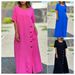 women's clothing fresh and sweet round neck solid color fashion short sleeve leisure cotton and linen long dress_mkmklike.com