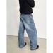 Men's Vintage Washed Blue Straight Jeans – Relaxed Fit, Wide-Leg & Long Hem (Effortless Street Style & Retro Appeal)_mkmklike.com