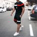 Men's Clothing home leisure men's thin short-sleeved sports striped round neck fitness suit men's T-shirt trendy two-piece suit_mkmklike.com