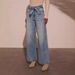 Women's Clothing High Waist Wide Leg Jeans For Women Tie Up Washed Straight Leg Denim European And American Style_mkmklike.com