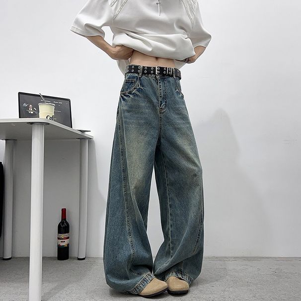 Men's Clothing Deconstructed Patchwork Jeans Wide Leg Curved Straight Leg Floor Length Trousers For Men And Women_mkmklike.com