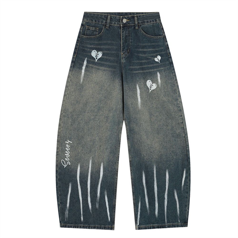 Men's Loose Fit Washed Tie-Dye Denim Pants Punk Wasteland Style Paint Splatter Niche Casual_mkmklike.com