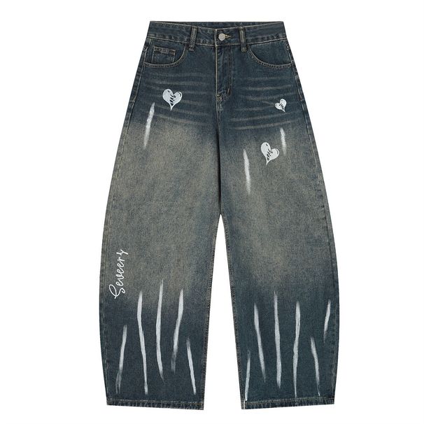 Men's Loose Fit Washed Tie-Dye Denim Pants Punk Wasteland Style Paint Splatter Niche Casual_mkmklike.com