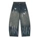 Men's Loose Fit Washed Tie-Dye Denim Pants Punk Wasteland Style Paint Splatter Niche Casual_mkmklike.com
