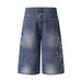 Men's Clothing Street Personality Pocket Plaid Fabric Distressed Wide Leg Jeans For Men And Women Washed Distressed Loose Embroidered Wide Leg Pants_mkmklike.com