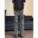 Men's Clothing American high street vibe wrinkled camouflage jeans men's hip-hop workwear straight flared loose slim long pants_mkmklike.com