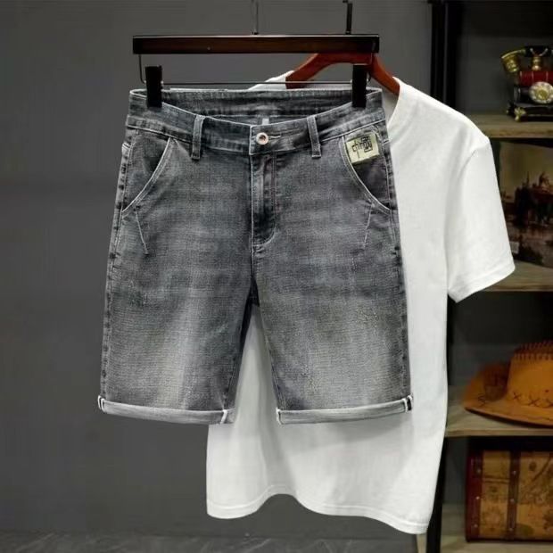 Men's Clothing Retro Ripped Denim Shorts Loose Straight ShortsThin Mid Length Pants_mkmklike.com