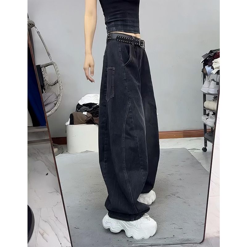 Women's plus Size Straight Leg Jeans American Style Curved Blade Loose Fit Slimming Wide Leg Pants for Pear Shaped Figure_mkmklike.com