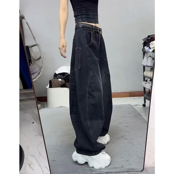 Women's plus Size Straight Leg Jeans American Style Curved Blade Loose Fit Slimming Wide Leg Pants for Pear Shaped Figure_mkmklike.com