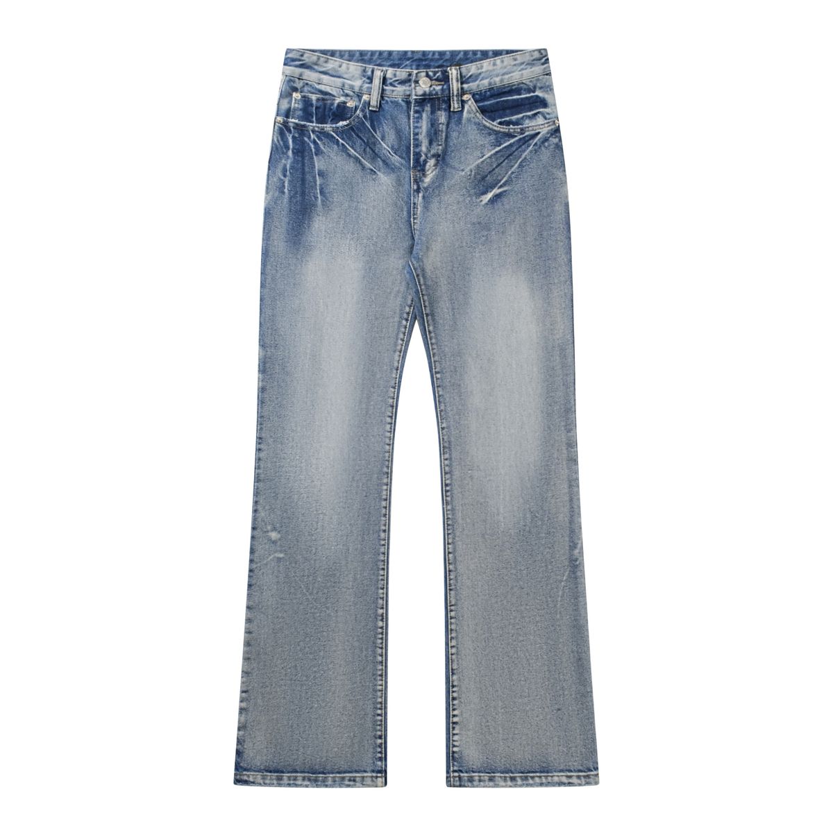 Men's Clothing Lightning Cat Claw Ice Blue Snowflake Washed Damaged Four Seasons Wide Leg Jeans Bootcut_mkmklike.com