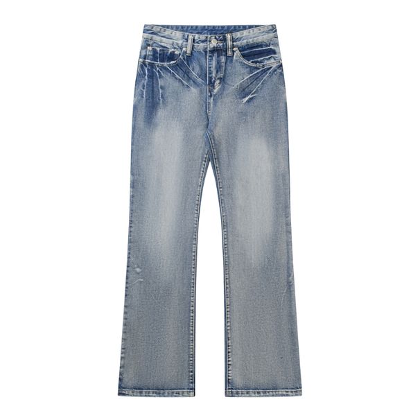 Men's Clothing Lightning Cat Claw Ice Blue Snowflake Washed Damaged Four Seasons Wide Leg Jeans Bootcut_mkmklike.com