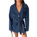 Women's Fashionable Casual Lapel Denim Jacket Mid-Length Belted Style European American Autumn Trend 2026 6253_mkmklike.com