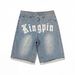 Hip Hop Y2K Men's Denim Shorts Exclusive Supply Hot Stamped Rhinestone Print Summer Thin Loose Five Point Pants_mkmklike.com