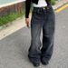 Korean Style High Waist Loose Fit Denim Jeans With Bow Back Pocket & Print - Casual Streetwear For Women_mkmklike.com