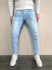 Summer New Men's Slim Fit Ripped Jeans Light Blue Mid Waist Casual Long Pants Cotton Standard Thickness Zipper Fly Slight Stretch_mkmklike.com