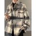 Woolen Plaid Jacket Men's 2024 Autumn Winter Trendy American Retro Casual Loose Turn-Down Collar Coat_mkmklike.com