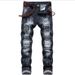 Men's Clothing Stretch Black Jeans Motorcycle Style Patchwork Loose Fit Straight Leg Denim Mid Waist Long Cotton Non-Stretch Machine Washable_mkmklike.com