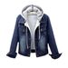 Women's Denim Jacket With Fleece Lining Style Slim Fit Hooded Coat, Casual Long Sleeve Short Crop Top For Students & Work (S-5XL)_mkmklike.com