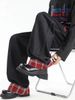 American Plaid Spliced Rolled Edge Jeans For Men And Women 2025 New Loose Wide Leg Floor Pants_mkmklike.com