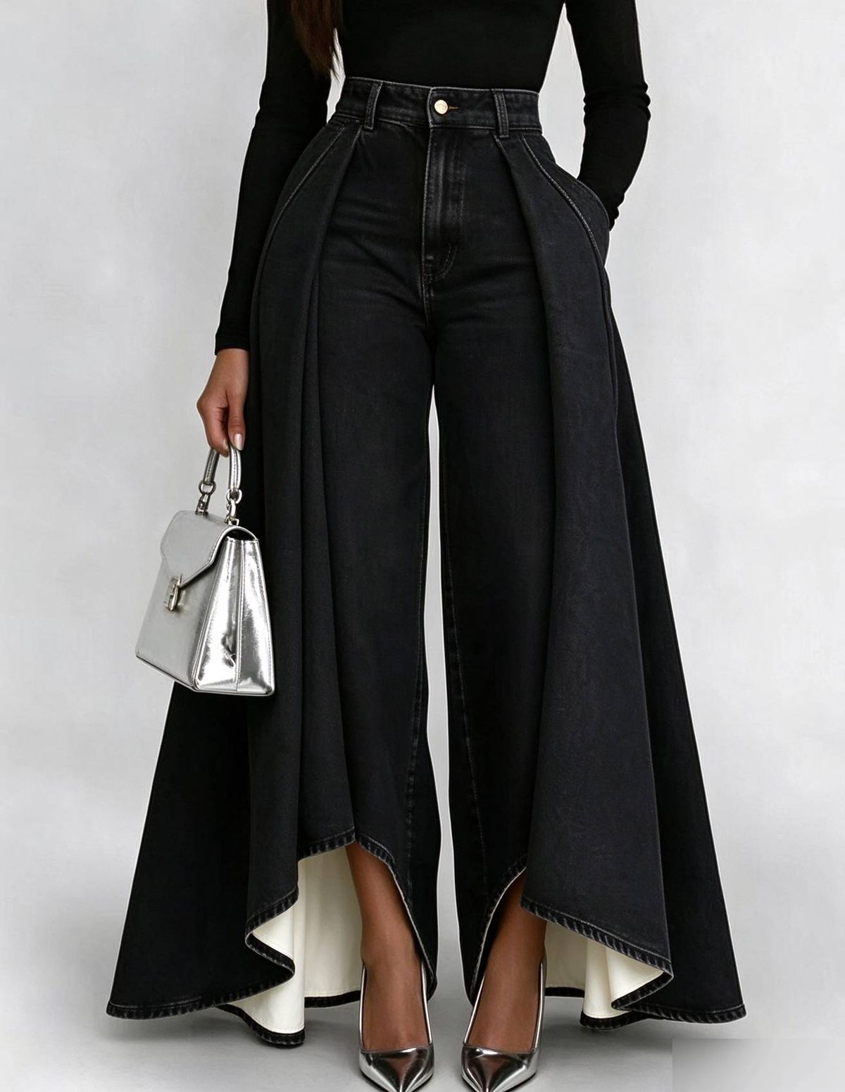 New Wide Leg Denim Pants For Women Extra Long Casual Solid Color Independent Websites_mkmklike.com