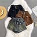 Women's Retro High Waist Denim Shorts - Distressed Wide Leg Workwear Style, Vintage American Fit_mkmklike.com