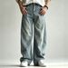 Unisex American High Street Distressed Blue Jeans Flowy Slimming Loose Fitting Wide Leg Casual Versatile Must Have Pants_mkmklike.com