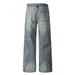 Washed Vintage Jeans American High Street Men's Versatile Dad Casual Belted Loose Straight Long Pants_mkmklike.com