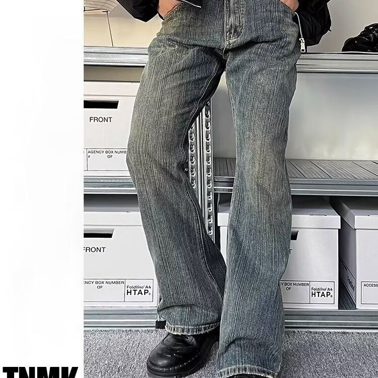 2024 Slim Fit Independent American Style Paris Washed Firecracker Festival Bootcut Micro Flared Jeans Long Pants_mkmklike.com