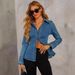 Women's Casual Style Long Sleeved Denim Shirt Single Breasted Lapel Collar Autumn Fashion_mkmklike.com