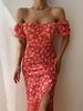 Women's Hip Wrap Split One Line Neck Dress Classic Fragmented Flower Style Spring Dress_mkmklike.com