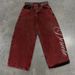 Y2K Baggy Washed Red Vintage Letter Print Rivet Belt Design High Waist Wide Leg Jeans Goth Sense Trousers Streetwear_mkmklike.com