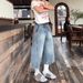 Men’s Clothing Large Size Vibe Washed Old Machete Denim Cropped Pants Women's Street Loose Slim Wide Leg Mid Length Pants Trend_mkmklike.com