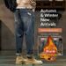 BOY Autumn Winter Jeans Trendy Brand Retro 2024 New Loose Straight Harem Casual Long Fleece Lined Men's Pants_mkmklike.com