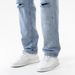 Men's Distressed Light Wash Denim Jeans With Graphic Print - High Street Fashion Straight Leg Casual Pants For Teens_mkmklike.com