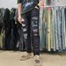 Men's Slim Fit Distressed Jeans With Patchwork & Ripped Details Streetwear Style Stretch Denim Pants For Casual Wear_mkmklike.com