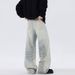 Vintage Washed Distressed Jeans For Men – Relaxed Straight Leg, Oversized High-Street Style, Long & Dragging Hem For Spring & Fall_mkmklike.com