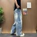 Vintage Washed Distressed Denim Jeans for Men Relaxed Fit Straight Leg Wide Hem Retro Style_mkmklike.com
