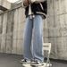 Men's Washed Denim Jeans Straight Leg Loose Fit Wide Leg American Style Trendy Casual Trousers For Spring And Autumn_mkmklike.com