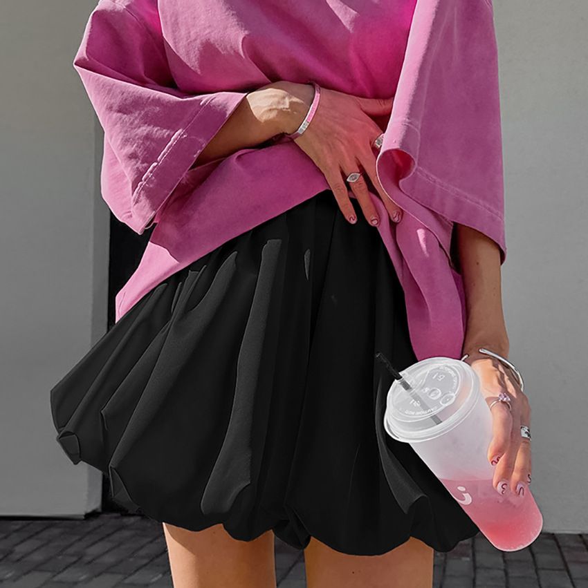 Women's Clothing pure color all match girlish style high waist skirt _mkmklike.com