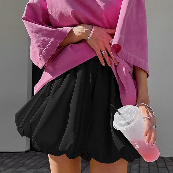 Women's Clothing pure color all match girlish style high waist skirt _mkmklike.com