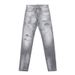 High Street Fashion Men's Jeans Vintage Gray Washed Ripped Patch Paint Trendy Slim Fit Skinny Pants_mkmklike.com