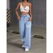 Y2K Butterfly Print Jeans - High-Waisted Straight Leg Denim Pants With Vintage Wash & Stretch Comfort_mkmklike.com