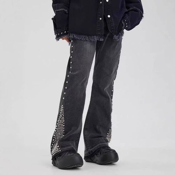 Men's Clothing European And American High Street Black Cross Badge Hot Diamond Ripped Jeans Men's Slim Fit Casual Long Pants Trendy Brand_mkmklike.com