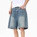 Unisex Retro Irregular Patchwork Denim Shorts Summer Loose Wide Leg Five Point Pants_mkmklike.com